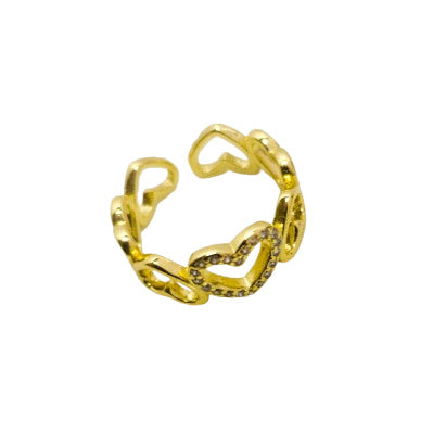 Anillo Ajustable Corazones Entrelazados Oro Laminado 18K