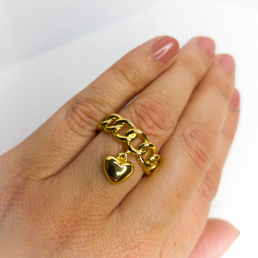 Anillo Ajustable Cadena Corazón | Oro Laminado 18K