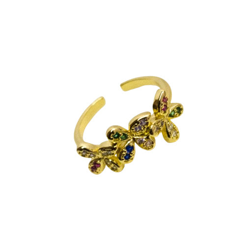 Anillo Ajustable Flores Multicolor Oro Laminado 18K