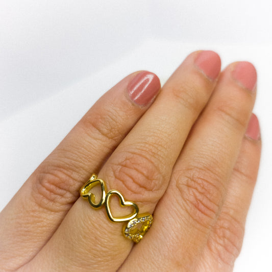 Anillo Ajustable Corazones Entrelazados Oro Laminado 18K
