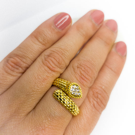 Anillo Ajustable Serpiente con Circones Oro Laminado 18k