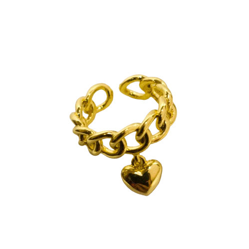 Anillo Ajustable Cadena Corazón | Oro Laminado 18K