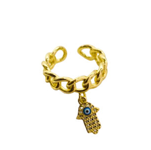 Anillo Ajustable Hamsa Dorada con Ojo Protector