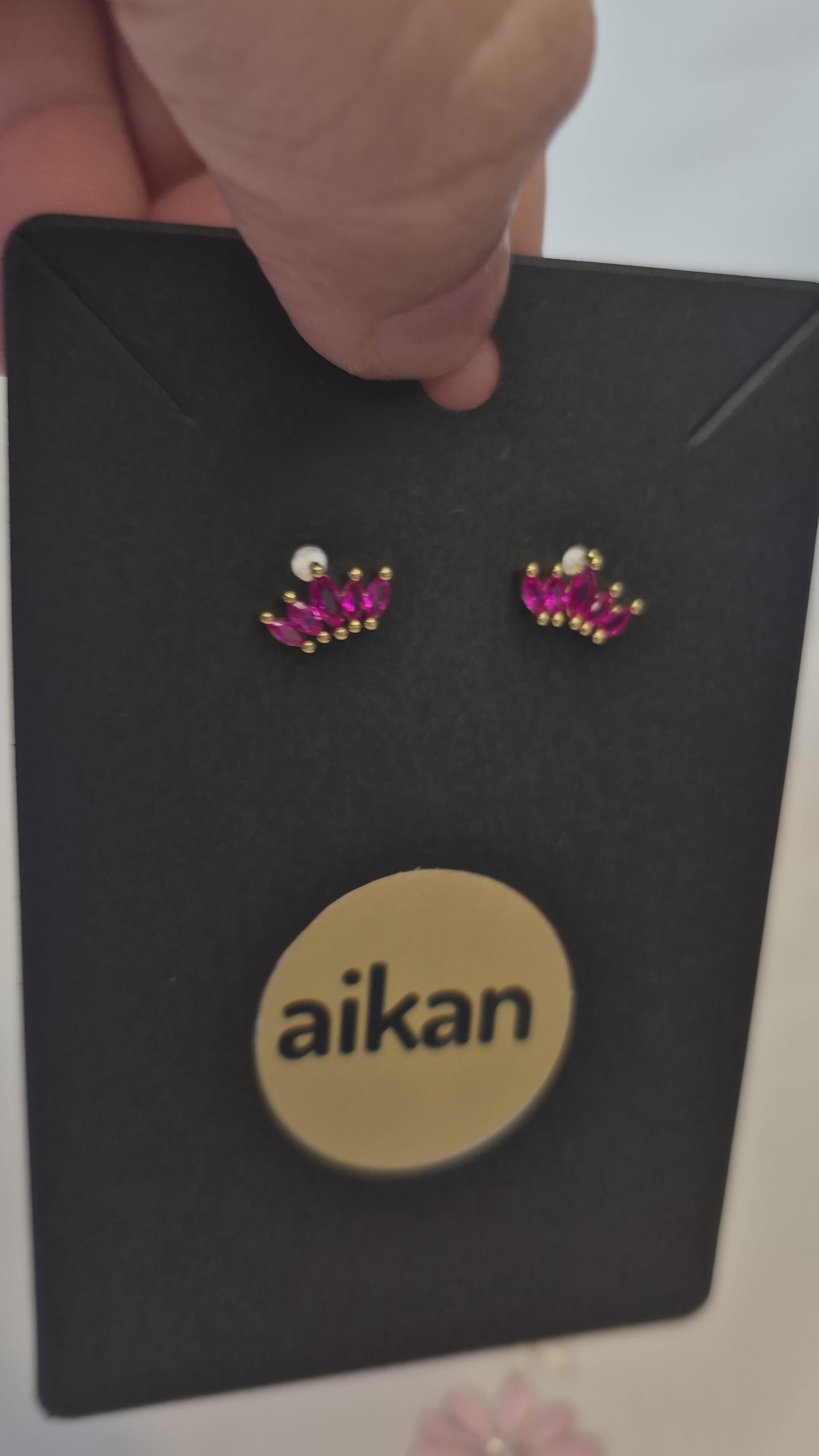 Aros Corona Rubí Fucsia Oro Laminado 18K💜👑