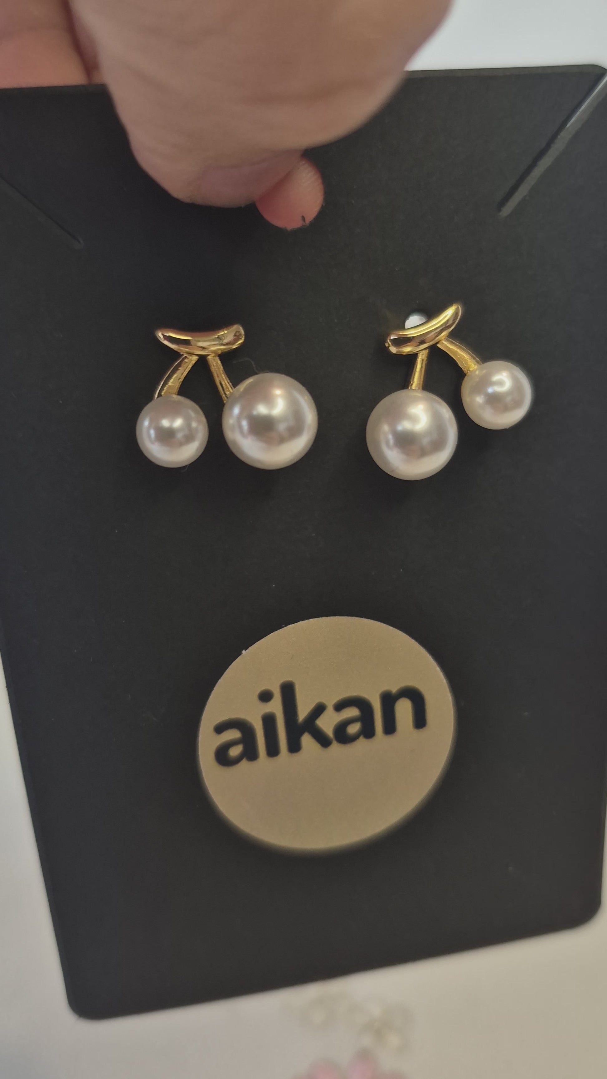 Aros Cerezas Blancas | Perlas Dobles Oro Laminado 18K
