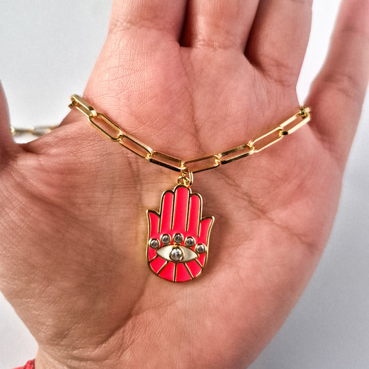 Collar Eslabón Mano de Fátima Circones Laminado Oro 18k