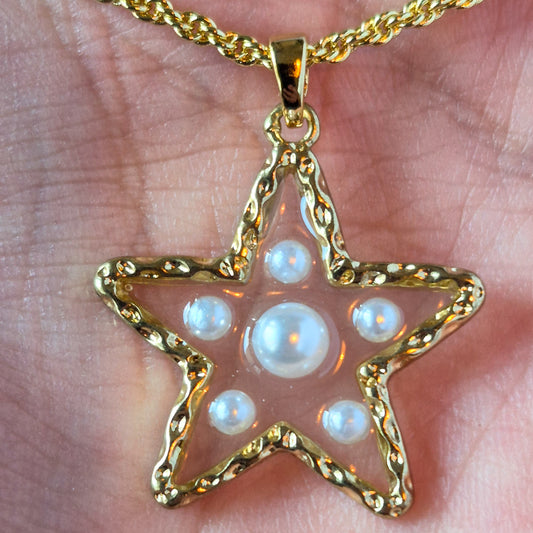 ⭐ Collar Estrella Perla Oro Laminado 18K