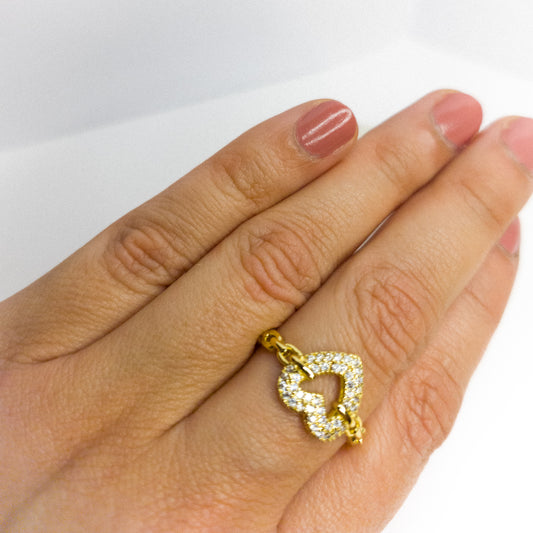Anillo Ajustable Corazón Unido Oro Laminado 18K