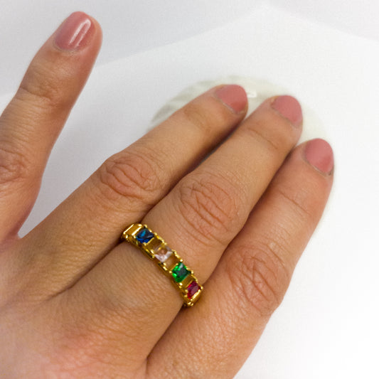 Anillo Ajustable Arcoíris Brillante Oro Laminado 18K