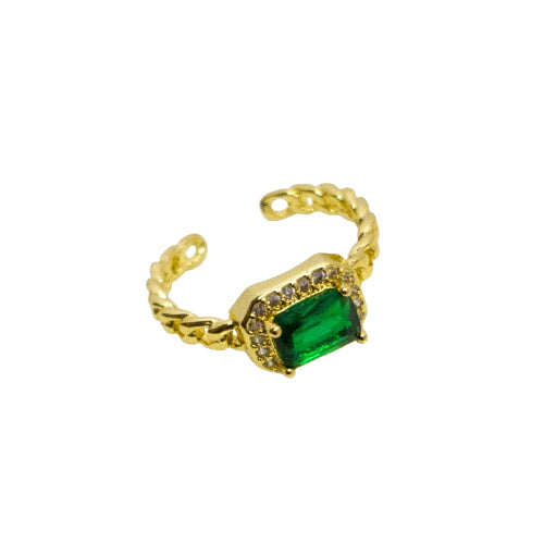 Anillo Ajustable Esmeralda Radiante Oro Laminado 18K
