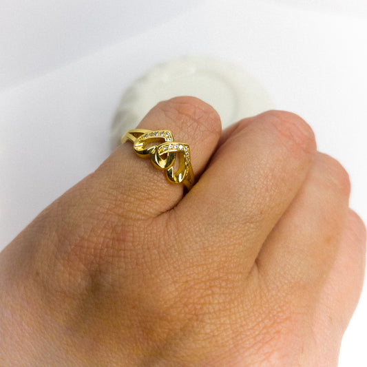 Anillo Doble Corazón Entrelazado Oro Laminado 18k