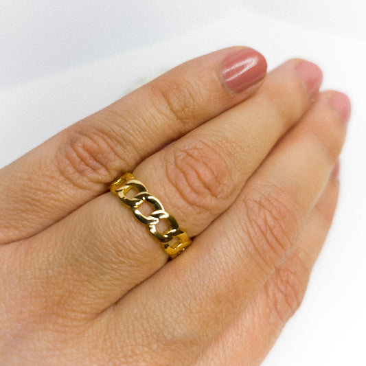 Anillo Ajustable Cadena Minimalista Oro Lamimado 18k