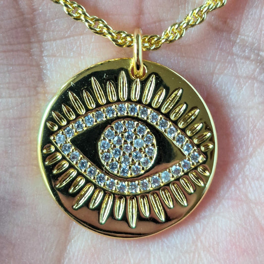 Collar Ojo Protector Oro Laminado 18K con Circones