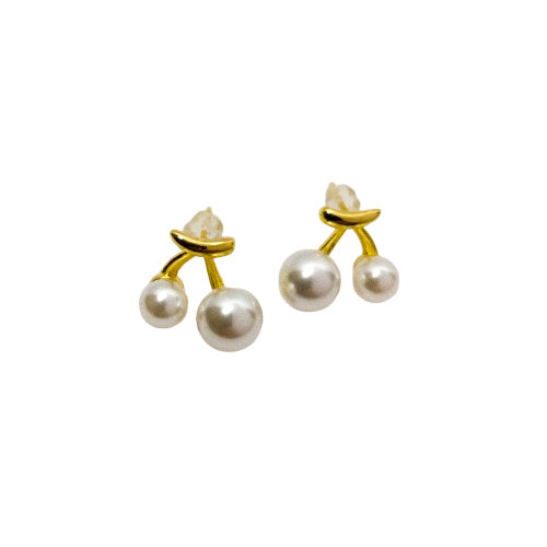 Aros Cerezas Blancas | Perlas Dobles Oro Laminado 18K