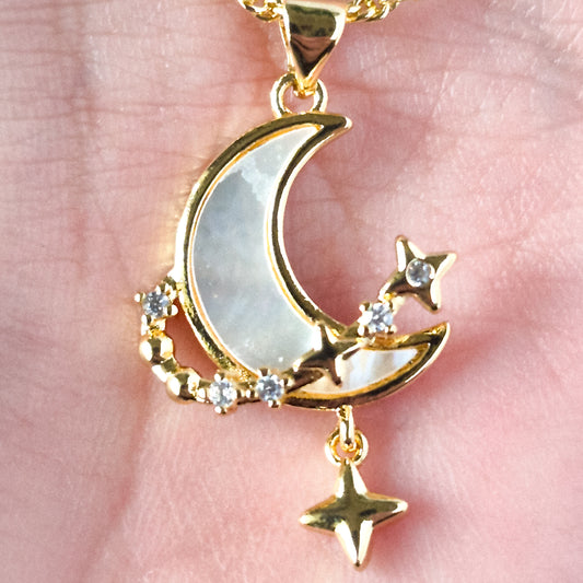 🌙✨ Collar Luna de Nácar Colgante | Oro Laminado 18K