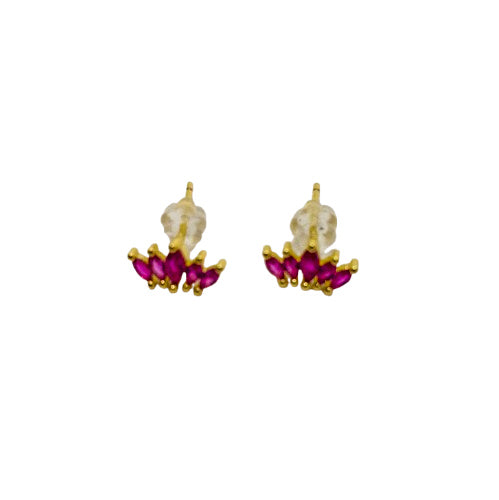 Aros Corona Rubí Fucsia Oro Laminado 18K💜👑