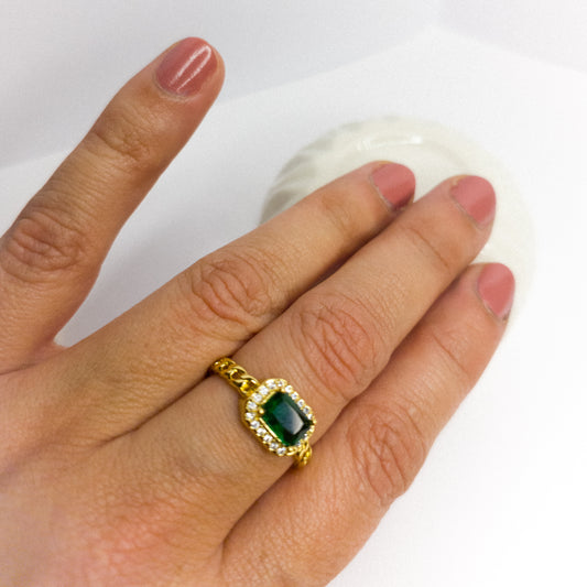 Anillo Ajustable Esmeralda Radiante Oro Laminado 18K