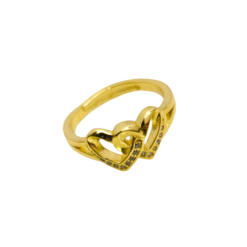 Anillo Doble Corazón Entrelazado Oro Laminado 18k