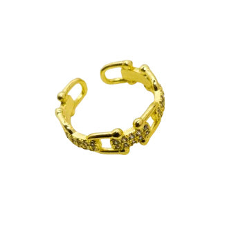 Anillo Ajustable Eslabones con Circones Oro Laminado 18K
