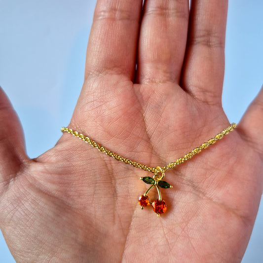 Collar Cerezas Brillantes Oro Laminado 1 8K