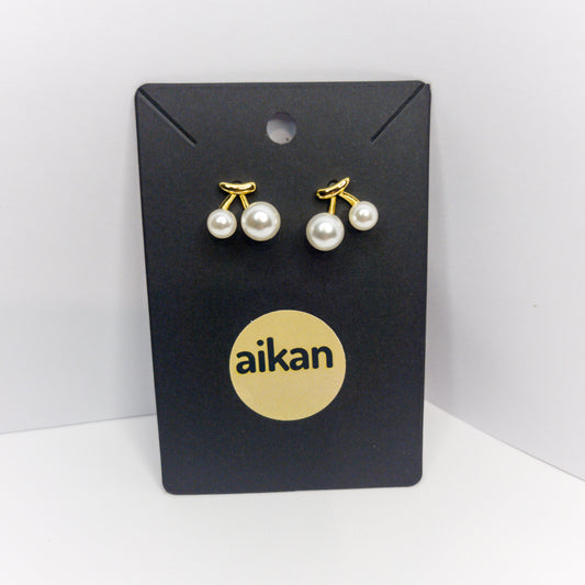 Aros Cerezas Blancas | Perlas Dobles Oro Laminado 18K