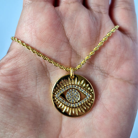 Collar Ojo Protector Oro Laminado 18K con Circones