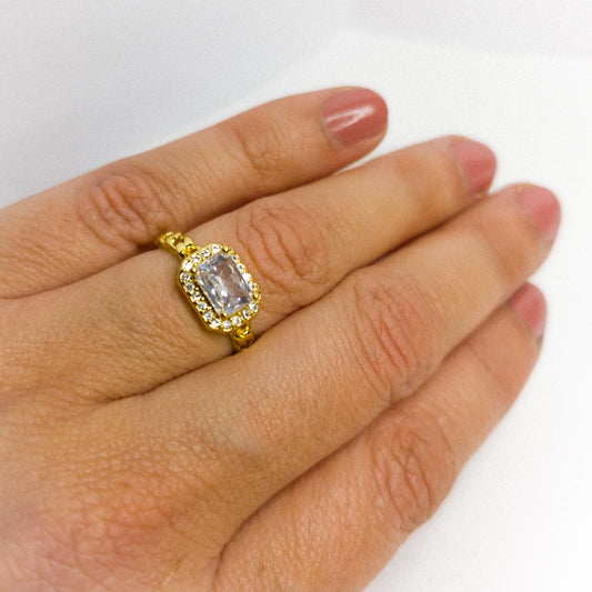 Anillo Ajustable Cristal Radiante Oro Laminado 18K