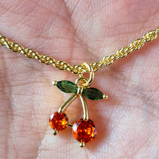 Collar Cerezas Brillantes Oro Laminado 1 8K