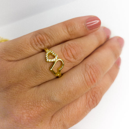 Anillo Ajustable Doble Corazón Oro Laminado 18K