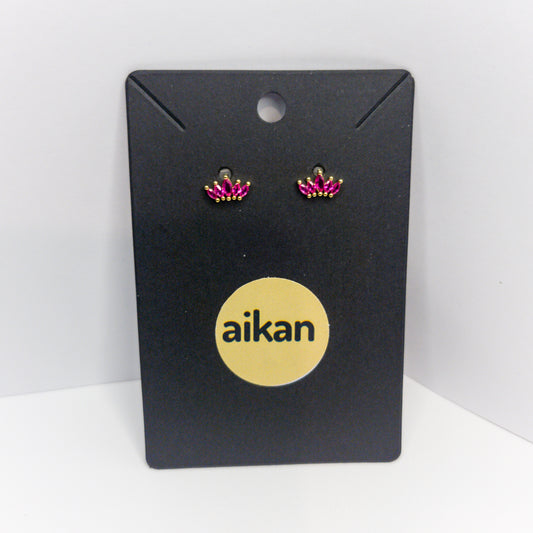 Aros Corona Rubí Fucsia Oro Laminado 18K💜👑