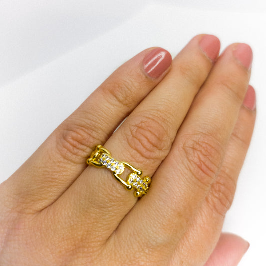 Anillo Ajustable Eslabones con Circones Oro Laminado 18K