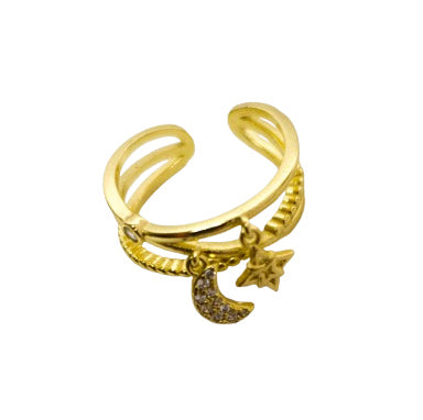 Anillo Ajustable Luna y Estrella Oro Laminado 18K
